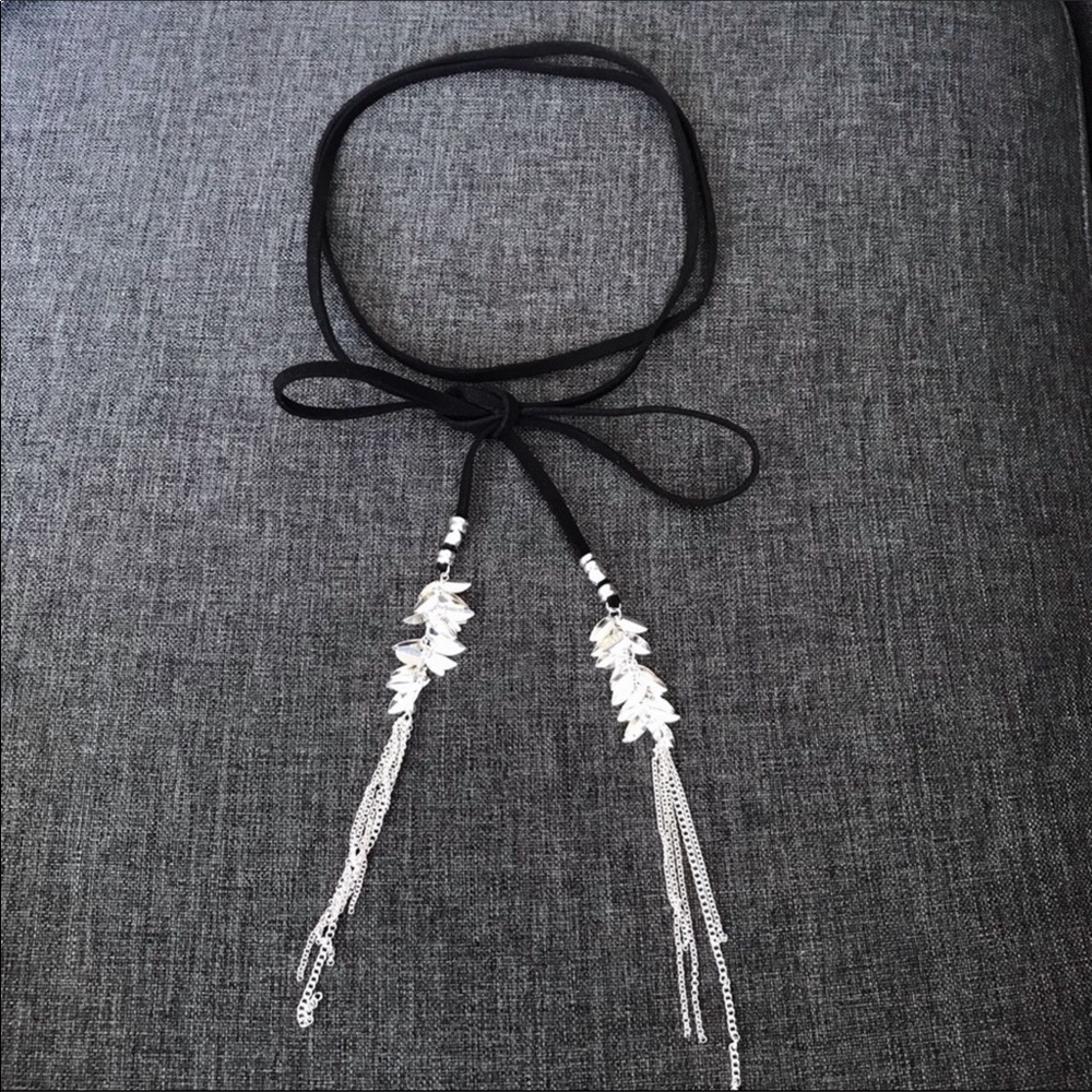 Black Long Wrap String Choker With Embellishment
